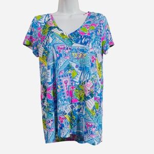 Lilly Pulitzer NEW Etta V-Neck Top In Multi Wish You Were Here Sz.Sm & XL Preppy